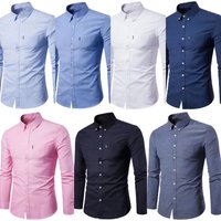 2023 New Oxford Spinning Long sleeved Shirt Korean Edition Non iron Slim Fit Solid Color Casual Men's Wear for Middle