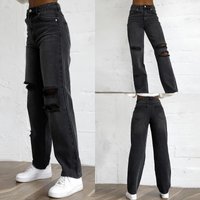 Clothing supply ripped slim solid denim trousers