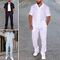 Summer casual summer loose short sleeved T shirt long pants four sided elastic suit