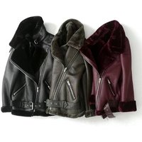Clothing style winter fashion motorcycle version lapel fur one piece thickened warm coat leather jacket