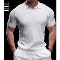 Short Sleeved Knit Polo Shirt High End Casual Textured Breathable Top Thin Summer Style Turn Down Collar T Shirt