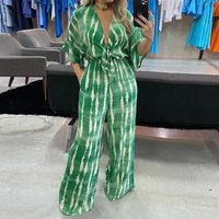 Women’s Fashion Autumn New Collection Simple And Casual Personalized V-Neck Strap Loose Seven Sleeve Jumpsuit 661