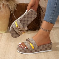 Women's plus Size Platform Slippers Lightweight Beach Sandals with Metal Buckle Embroidered Detail for Outdoor Wear