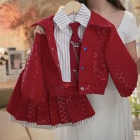 Girls' Korean Style Leather Jacket And Pleated Skirt Set - Stylish Two-Piece Outfit for Kids (3-7 Years)