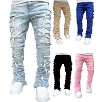 Straight leg Jeans European American Street Style Trendy Stretch Patchwork Straight leg Jeans Suitable Both .1