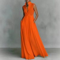 Elegant Waist Defining Long Sleeve Pleated Maxi Dress Vacation Colorful Dress Versatile Style Companion