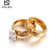 Kalu Titanium Jewelry Couple Micro Pave Diamond Hammered Texture Zircon Wedding Stainless Steel Ring