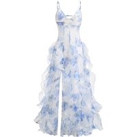 Floral Low Cut Maxi Dress American Style Summer Slimming Suspender Dress Gentle Clothing