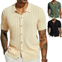 Men's Clothing European And American Men's Casual Knitted Shirts Summer New Solid Color Tops Men's Short Sleeved Lapel Hollow Breathable
