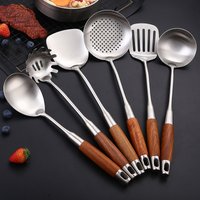 6 Piece 304 Stainless Steel Kitchen Utensil Set – Heat Resistant Spatula Spoon Slotted Spoon & More Rosewood Handles