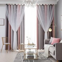 Morandi gradient stripes hollow stars double layer integrated blackout gauze curtains finished