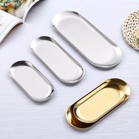 Home Furniture Ins Jewelry Storage Tray Dessert Cake Barbecue Towel Tray Outdoor Stainless Steel Oval Tray