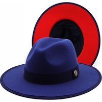 Bordered woolen top hat double sided blocked felt hat flat brimmed jazz hat popular navy blue red two hat