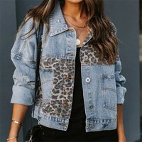denim jacket long sleeve independent station European American denim jacket coat leopard print stitching