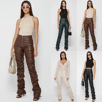 Clothing Fashion Tight PU Leather Trousers Personalized Folded Flared Pants Style Four Seasons