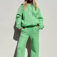 Clothing Autumn Winter Casual Hooded Sportswear Two piece Set Solid Loose Hooded Sportswear Jogging Pants Suit