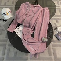 Casual Sports Suit Spring Autumn 2025 Loose Draped Split Wide Leg Pants Two Piece
