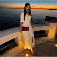 Cross border European American Fashion Short sleeve Buttoned Slit Coat Knitted Dress Stylish