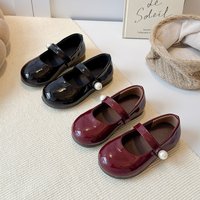 Korean Style Pearl Princess Shoes for Girls Red High-End Mary Jane Patent Leather Soft Sole Versatile Children's Footwear