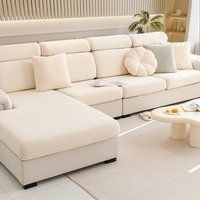 Cream Stretch Sofa Cover – New Design, Full Elastic & Anti-Slip For All Seasons (Universal Fit, Couch Protector)