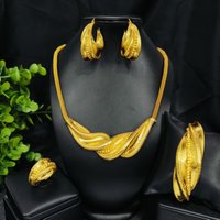 Cross border Bestseller Dubai 24k plated Bridal Bracelet Earrings Ring Necklace Jewelry Set Four piece Set