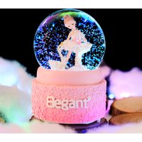 Ballet Dancing Crystal Ball Music Box Floating Snowflakes Light Rotating Water Ball Heart Gift Ornaments