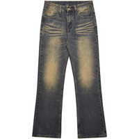 Men wash yellow indentation wide leg jeans with loose niche straight leg trousers