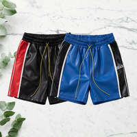 Clothing trendy brand embroidered letter drawstring beach pants matching straps environmentally friendly leather PU shorts