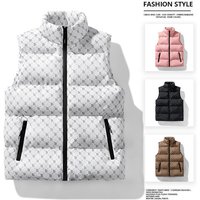  Quilted Sleeveless Vest Zip Pockets Warm Winter Padded Jacket Spring Slim Fit Stand Collar Cotton Blend Fabric 