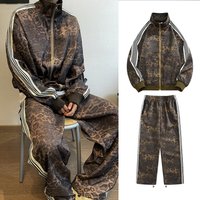 Clothing retro leopard print sports suit jacket trendy brand vintage digital print striped jacket sweatpants