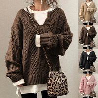 Pullovers Knit Sweater Warm Long Sleeve Half Open Collar Tops Knitted Sweater Retro Office Jumpers Autumn Winter