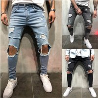 Jeans Ripped Slim Fit Clothing Small Leg Pants Long Pants Cross border Wish
