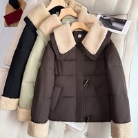 Collar Contrast Short Coat Horn Buttons Elegant line Winter Jacket Faux Fur Trim 