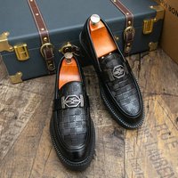 New Fashion Men’s Brown Business Casual Loafer Shoes Daily Office Black Buckle Monk Men’s Shoes One Foot Cover Banquet Dress Wedding Leather Shoes