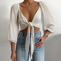 Clothing Sexy Solid V Neck Shirt Cotton Hemp Cardigan Tops