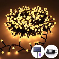 Guirnalda de luces LED solares para exteriores, impermeable, ideal para jardín, Navidad, fiestas y decoración de calles (5 m, 250 LED, blanco cálido)