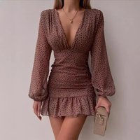 Clothing 2024 Spring mid waist printed temperament commuting pullover V neck printed short skirt chiffon short skirt dress sexy