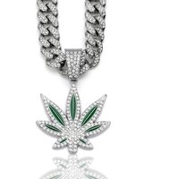 Hot Selling Fashion Diamond Red And Blue Enamel Maple Leaf Necklace Men Hip Hop Punk Pendant Necklace