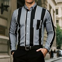 Men’s Slim-Fit Striped Dress Shirt – Breathable Polyester, Wrinkle-Resistant (M-5XL, 7 Colors, Business Casual & Night Out)
