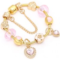 Elegant Crystal Beaded Bracelet For Women, Gold & Pink Handmade Adjustable Charm Bracelet, Fashion Jewelry Gift For Her