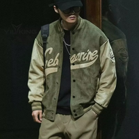 Men's Clothing Suede baseball jacket men's vintage spring and autumn new green bomber jacket jacket men
