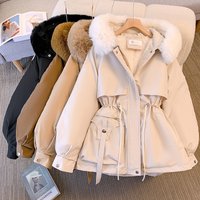 Clothing Slim Winter Parka Faux Fur Trim Slim Fit Quilted Puffer Coat Warm Fleece Lined Hooded Jacket Casual & Elegant Style