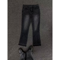 Men's Clothing Jeans - Vintage Grey Cleanfit Denim With Frayed Hem, High Street Micro Bell Bottoms