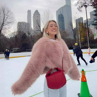 Clothing fur coat short style versatile ins light luxury style round neck top