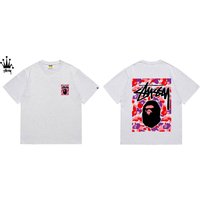 Stussy&Ape Co Branded Design Logo Letter Ape Pattern Printed Casual Loose Cotton Short Sleeved T shirt