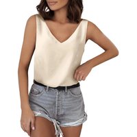 Style solid satin vest V neck casual camisole sleeveless shirt summer basic wholesale