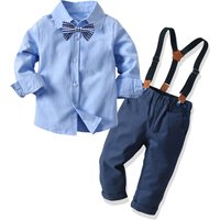 Mother & Kids Children's Suit Spring And Autumn Long-sleeved Shirt, Suspenders, Long Trousers, Bow Suit Banquet Formal Four-piece Set