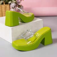 Womenโs Shoes Platform Sandals โ Rhinestone Square-Toe Slide Shoes (4 Colors & 7 Sizes)โโ