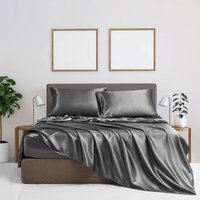 Satin Bed Sheet Set 4 Piece Luxury Bedding With Fitted Sheet Flat Sheet Pillowcases Ultra Soft Skin Friendly Fabric
