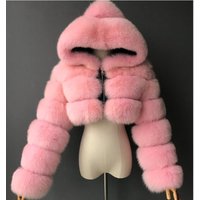 Women's Clothing Stylish Faux Fur Hooded Coat – Women’s Short Sleeve Fox Fur-Like Jacket With Patchwork Design